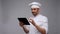 male chef with tablet pc computer