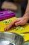 Male Cheff Slicing Pickled Cucumbers for Salads, Wedding Meal