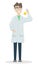 Male chemist in a white coat and glasses with a flask with a chemical substance in the hand. Scientist conducting an experiment