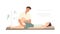 Male chiropractor making rehabilitation massage of legs to female patient vector flat illustration. Doctor or osteopath practicing