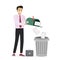 Male clerk throws letters into trash can. Caucasian businessman deletes spam or read mail from mailbox. File manager, deleting
