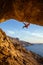 Male climber on overhanging rock