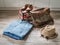 Male clothing and accessories on the wooden background