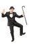 Male comedian dancing with a cane