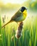 Male Common Yellowthroat Perched Marsh Bulrush Springtime Morning Sunrise Small Birds AI Generated