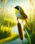 Male Common Yellowthroat Perched Marsh Bulrush Springtime Morning Sunrise Small Birds AI Generated