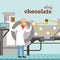 Male confectioner controlling chocolate factory production line Illustration