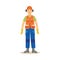 Male construction worker stands with redness and lacrimation eyes cartoon style