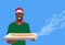 Male cook chef holding box with hot traditional pizza african american man in uniform food cooking concept restaurant