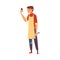 Male Cook Wearing Apron Standing with Ladle Taking Selfie Photo, Male Character Photographing Himself with Smartphone at
