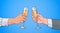 Male Couple Hands Clinking Glass Of Champagne Wine Toasting Pop Art Retro Pin Up Background