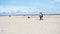 male couple walking dog on the beach of Bloemendaal, Overveen