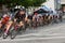 Male Cyclist Leads Pack Into Turn In Amateur Bike Race