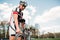 Male cyclist prepares before bike competition