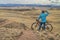 Male cyclist is riding a gravel bike