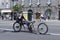 Male cyclist rushing down the street road on a handmade bike. Cycle race among amateurs