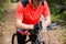 Male cyclist taking break during cycling