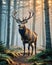 Male deer or stag in cold forest at beautiful dawn