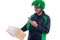 Male delivery courier scanning barcode