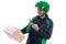 Male delivery courier scanning barcode