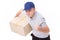 male delivery staff running, hand holding parcel or box