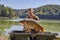 Male demonstrating the giant fish caught in the Smartinsko lake, Savinjska region, Slovenia