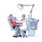 Male dentists examining patient lying in chair. Dental surgeon treatment