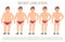 Male before and after diet, man body from fat to thin. weight loss steps vector illustration