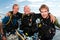 Male divers scuba dive together