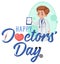 Male doctor on doctor day in July logo