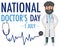 Male doctor on doctor day in July logo