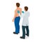 Male doctor examining a patient with stethoscope at hospital. Isometric vector illustration for medicine or healthcare