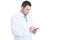 Male doctor or manager texting on his telephone device