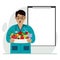 Male doctor with a plate of vegetables and fruits. Clipboard blank for your text. The concept of diet, proper nutrition