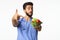 male doctor plate with vegetables healthy food nutritionist