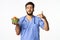 male doctor plate with vegetables healthy food nutritionist