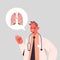 Male doctor pulmonologist and chat bubble with human lungs healthcare medicine concept