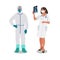 Male doctor in special protective uniform and nurse illustration