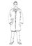 Male doctor standing front side, coloring, vector outline portrait men physician full-length, painted black and white human in a m