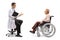 Male doctor talking to a mature female patient in a wheelchair