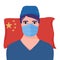 Male doctor in uniform and mask over flag of China
