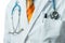 Male Doctor In White Medical Coat With Stethoscope. Global Healthcare Medicine Insurance Concept