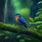 Male Eastern Bluebird (Sialia sialis) in rain Generative AI