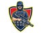 Male Elite Special Force Operator carrying Assault Riffle Cartoon Mascot Logo Badge