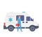 Male emergency doctor, ambulance car, vector cartoon medic character physician in uniform, first aid concept