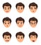 Male emotions set. Facial expression. Cartoon character with var