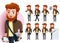 Male employee vector character set. Man characters with beard working in standing poses like calling using mobile phone.