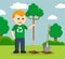 Male environmental activist planting trees