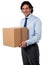 Male executive holding cardboard box