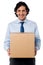 Male executive holding cardboard box